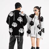 Rose Flower Tassel Knitted Patchwork Winter Pullover Sweater Male and Female O Neck Oversized Casual Harajuku Loose Sweaters jinquedai