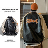 Autumn Men Hip Hop Casual PU Leather Jackets  Baseball Uniform Bomber Jackets For Men's Youth Trend College Varsity Clothing jinquedai