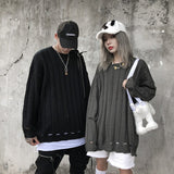 Harajuku Twist Pattern Hole Men and Women Sweater Oversize Solid Loose Casaco Masculino Sweaters Pull Homme Streetwear Clothers jinquedai