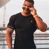 Jinquedai new Shirt Men Short Sleeve Workout Gym T-Shirt Cotton Loose Running Fitness Tops Streetwear Hip-Hop Sport Tees Clothing jinquedai