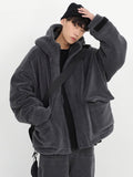 Mauroicardi Winter Thick Warm Oversized Dark Grey Sherpa Jacket Men with Hood Zip Up Fluffy Loose Casual Faux Lamb Fur Coat jinquedai