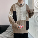 Oversized Men Sweater Fashion Knitted Embroidery Bear Pullovers Spring Lazy Long Sleeve Streetwear Patchwork Klein Blue Sweater jinquedai