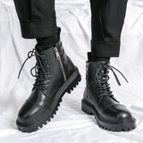 Winter Boots Fashion Brown Leather Men's High Boots Motorcycle Boots Men Outdoor Thick Bottom Round Head Waterproof Ankle Boots jinquedai