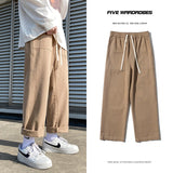 Beige/Khaki/Black Casual Pants Men Fashion Cotton Straight Pants Men Streetwear Loose Hip Hop Wide Leg Pants Mens Trousers S-2XL jinquedai