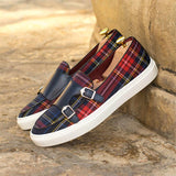 Jinquedai  Loafers Men Shoes Canvas Plaid Classic Fashion Moccasin Man Party Outdoor Daily PU Double Buckle All-match Casual Shoes CP131 jinquedai