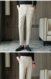 Jinquedai Brand Clothing Men Spring Stylecasual Nine Cent Trousers/Male Slim Fit High-Grade Pure Cotton Stripe Suit Pants Black Beige jinquedai