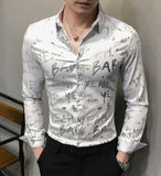 Jinquedai  New Fashion Print Street Personality Social Long Sleeve Casual Slim Men's Shirt Youth  Shirt Chemise jinquedai