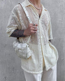 Men's Clothing European American Autumn Thin Japanese Cut-out Shirt Lapel Slim Buttoned Shirt Camisas Para Hombre jinquedai