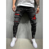 Men's Skinny ripped jeans men Pants Pencil Biker Side Striped Jeans Destroyed Hole Hip Hop Slim Fit Man Stretchy Jean Print jinquedai