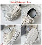 Women's Canvas Sneakers Dirty Shoes New Student Canvas Thick Dissolving Heels White Shoes Lace Up Sports Shoes for Women jinquedai