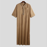 Muslim Men Jubba Thobe Solid Color Button Kimono Middle Robe Saudi Musulman Shirt Stand Collar Islamic Arabic Kaftan Men Abaya jinquedai