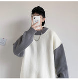 Jinquedai Pullovers Men Sweater Loose Korean Style Fashion Knitwear Thick Patchwork O-neck Harajuku Retro All-match Male Chandails Kpop jinquedai