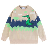 Harajuku Retro Cute Dinosaur Jumper Sweater Men's Oversized Winter Anime Knit Sweater Grandpa Ugly Sweater Women's Y2K Aesthetic jinquedai