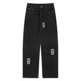 New American hip hop retro street trend masked embroidery jeans men and women hiphop loose casual straight trousers Y2K jinquedai