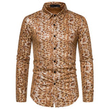 White Leopard Bronzing Print Shirt Men Camisa Masculina Brand Streetwear Casual Shirt Men 70s Disco Dance Party Clothing jinquedai