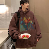 Jinquedai  Flower Graphic Men's Hoodies Fashion Brand Loose Hip Hop Hooded Sweatshirts Couple Clothing Korean Style Pullovers jinquedai