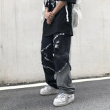 Jinquedai  Jeans Men's Letter Embroidery Ripped Holes Straight Retro Punk Pants Fashionable Hip-hop Streetwear Men S-3XL jinquedai