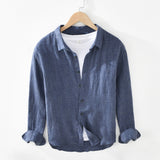 Men Spring And Autumn High Quality Fashion Yarn-dyed 100% Linen Long Sleeve Shirt Male Casual Vintage Solid Color Cloth jinquedai