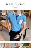 Jingquedai Camisa Masculina Polo Men's Short-sleeved Knitted Polo Shirt Summer Contrast Color Pocket British Slim Lapel Ice Silk Mode Homme jinquedai
