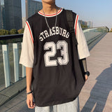 Jinquedai  New Men's Letter Basketball T Shirt Summer Oversize Fake Two Piece Man Tees Streetwear Contrast Casual 5XL Tshirt jinquedai