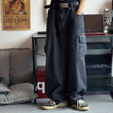 Jinquedai Baggy Jeans Trousers Male Denim Pants Black Wide Leg Pants Men's Jeans Oversize Cargo Korean Streetwear Hip Hop Harajuku jinquedai