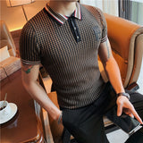 Jinquedai Summer Sweater Polo Shirt Men Slim Short Sleeve Tee Shirt Breathable British style Striped Polo Shirt Mens Tops Clothes jinquedai