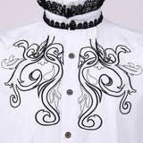 White Embroidery Pirate Vampire Shirt Men Renaissance Victorian Medieval Steampunk Gothic Shirt Men Party Halloween Costume XXL jinquedai