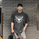 Summer new print loose muscle fitness top young men's training leisure sports short sleeve T-shirt jinquedai