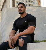 Jinquedai new Shirt Men Short Sleeve Workout Gym T-Shirt Cotton Loose Running Fitness Tops Streetwear Hip-Hop Sport Tees Clothing jinquedai