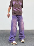 Street made coordinates washed purple jeans for men and women with a unisex style loose fitting bf straight tube fall down jinquedai