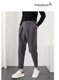 Jinquedai Fashion Men Casual Pants Elastic Waist Small Feet Slim Korean Style Pleated Tapered Male Blazer Pants Trousers Streetwear jinquedai