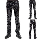 Jinquedai Men Pants Faux Leather PVC Trousers Long Shiny Slim Fit Nightclub Dance Party Wear Punk Gothic Black Motorcycle Ridding Pants jinquedai