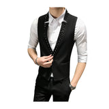 Jinquedai New Punk Style Rivet Male Vest Fashion V-neck One Button Black Vest Men Slim Fit Mens Suit Vest Waistcoat Men jinquedai