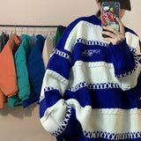 Klein Blue Sweater men's design sense niche lazy wind couple Sweater autumn winter oversize STRIPE TOP men sweaters coat jinquedai