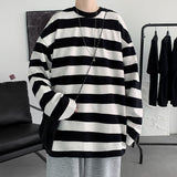 Jinquedai Harajuku Striped T shirts For Men Oversized Tees Man Casual Long Sleeve Tshirt Woman Loose Pullovers Tops 5XL jinquedai