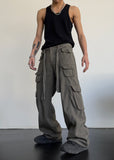 High street retro casual large pocket overalls men's and women's new summer high waist loose straight tube draped wide leg pants jinquedai