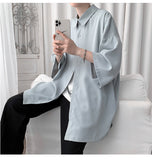 Jinquedai Summer Men Shirts Korean Style Loose Male Shirts Solid Color Short Sleeve Tops Man Baggy Casual Couple Clothes jinquedai