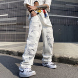 Jinquedai  Jeans Men's Letter Embroidery Ripped Holes Straight Retro Punk Pants Fashionable Hip-hop Streetwear Men S-3XL jinquedai