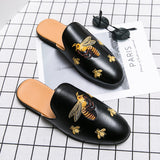 Designer Brand Luxury Black Half Shoes For Men Leather Shoes Mens Mules Casual Slides Slippers Sandals Men Fashion Mocassin jinquedai