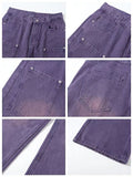 Street made coordinates washed purple jeans for men and women with a unisex style loose fitting bf straight tube fall down jinquedai