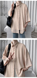 Jinquedai Summer Men Shirts Korean Style Loose Male Shirts Solid Color Short Sleeve Tops Man Baggy Casual Couple Clothes jinquedai