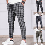 New Plaid Striped Drawstring Jogger Pants for Men Business Casual Pencil Pant Male Clothes Vintage Printed Trouser jinquedai