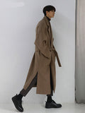 Jinquedai  Autumn Winter Long Khaki Black Soft Warm Trench Coat Men with Side Slit Sashes Loose Casual Korean Fashion jinquedai