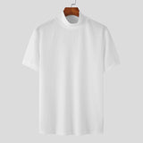 Summer Tight Knited T-shirt Casual Streetwear High-neck Solid Color Short-sleeved Bottoming Tees S-3XL Luxury Clothing jinquedai