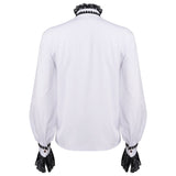 White Embroidery Pirate Vampire Shirt Men Renaissance Victorian Medieval Steampunk Gothic Shirt Men Party Halloween Costume XXL jinquedai