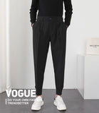 Jinquedai Fashion Men Casual Pants Elastic Waist Small Feet Slim Korean Style Pleated Tapered Male Blazer Pants Trousers Streetwear jinquedai
