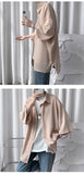 Jinquedai Summer Men Shirts Korean Style Loose Male Shirts Solid Color Short Sleeve Tops Man Baggy Casual Couple Clothes jinquedai