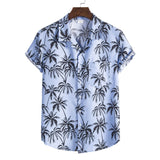 Mens Hawaiian Shirt Pink Palm Tree Print Casual Short Sleeve Button Down Shirts Summer Beach Aloha Shirt Men Chemise Homme XXXL jinquedai