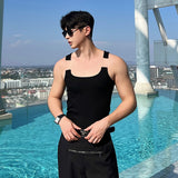 New Fashion Male Vest Patchwork Personality Sleeveless Top Men's Solid Color Slim T-shirt Spring Trendy jinquedai