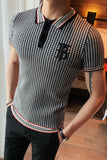 Jinquedai Summer Sweater Polo Shirt Men Slim Short Sleeve Tee Shirt Breathable British style Striped Polo Shirt Mens Tops Clothes jinquedai